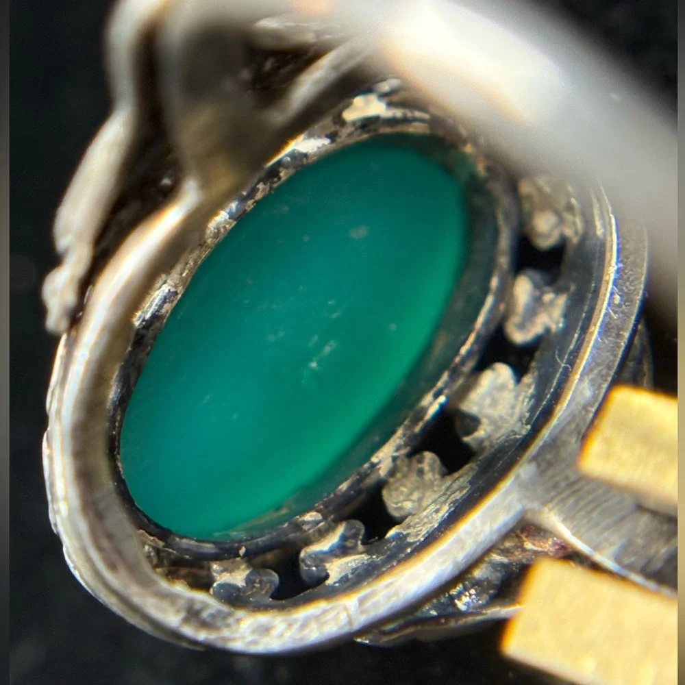 Vintage Silver 830 Green Stone Ring